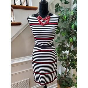 Laundry Women Black & White Polyester Round Neck Sleeveless Knee Length Dress 6